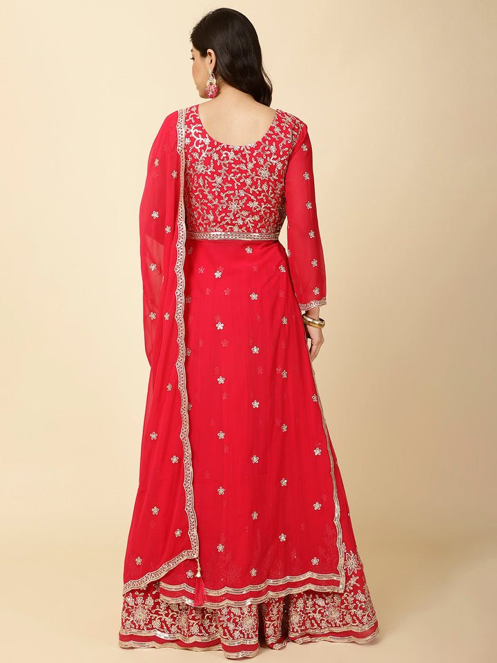 Resham Embroidery Georgette Kurta With Lehenga &amp; Dupatta