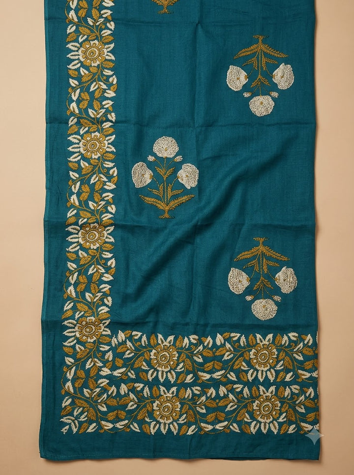 Mehndi Cotton Blend Embroidered Unstitched Dress Material