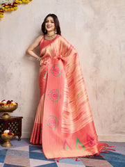 Floral Printed Zari Border Art Silk Woven Saree