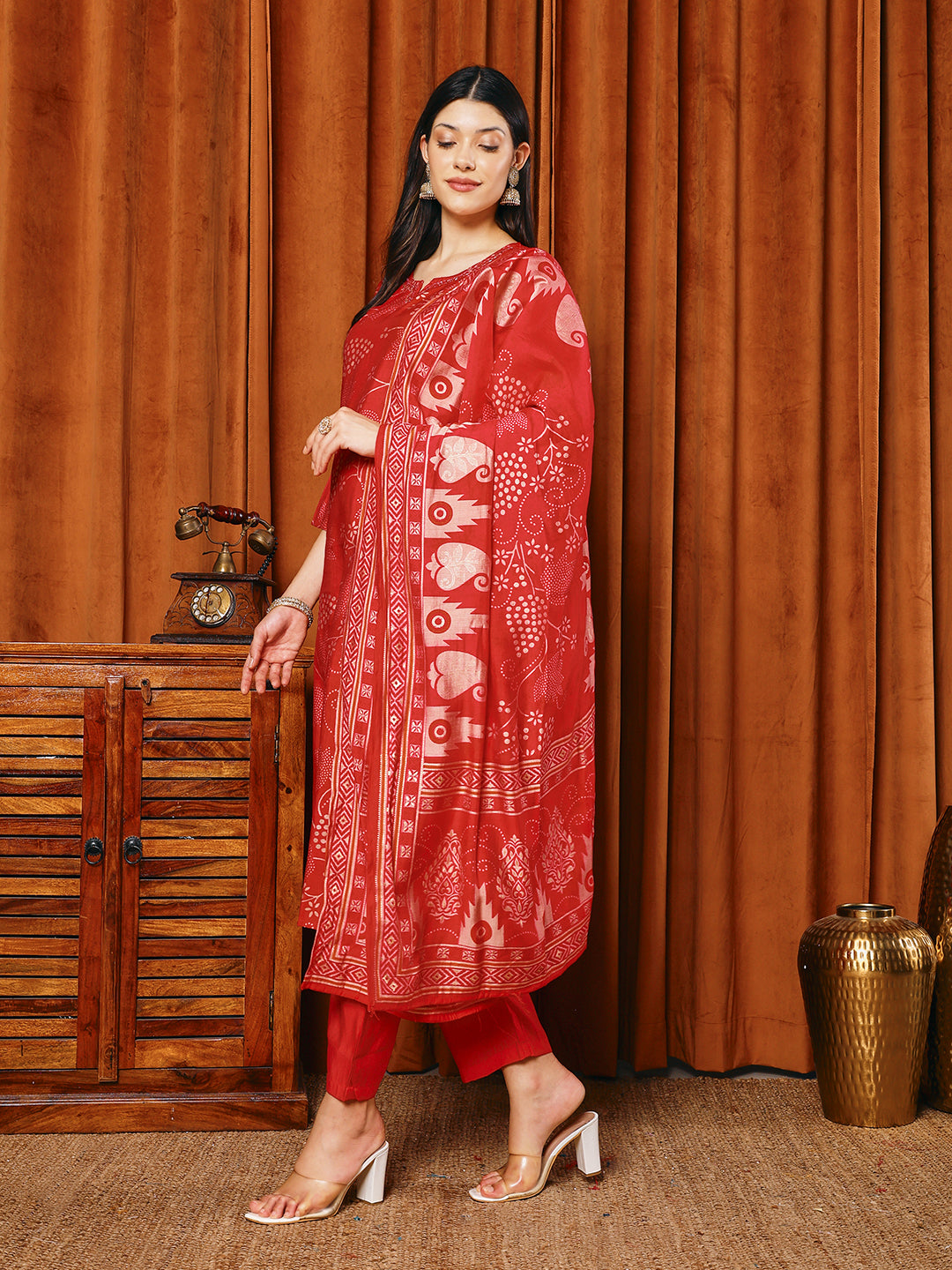Printed Muslin Kurta With Pants & Dupatta