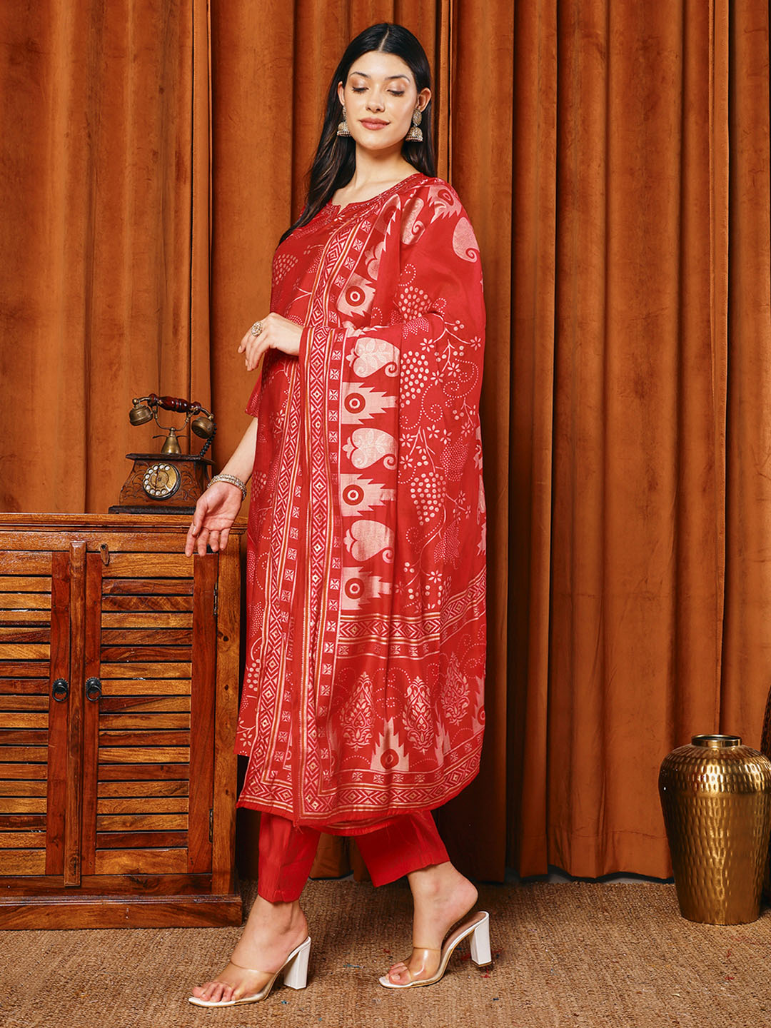 Printed Muslin Kurta With Pants &amp; Dupatta