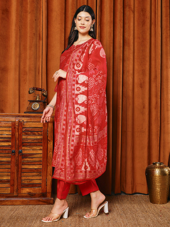 Printed Muslin Kurta With Pants &amp; Dupatta