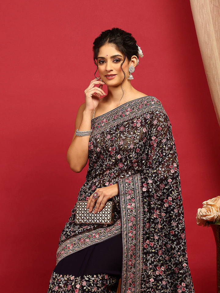 Embroidered Georgette Saree