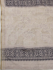 Printed Tussar Black Beige Saree