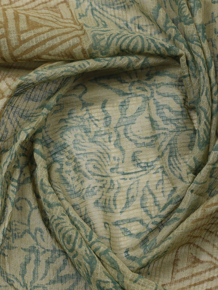 Printed Cotton Blend Unstitched Suit With Pant &amp; Dupatta