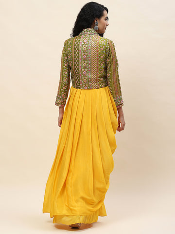 Resham Embroidery Crepe Gown Dress With Jacket