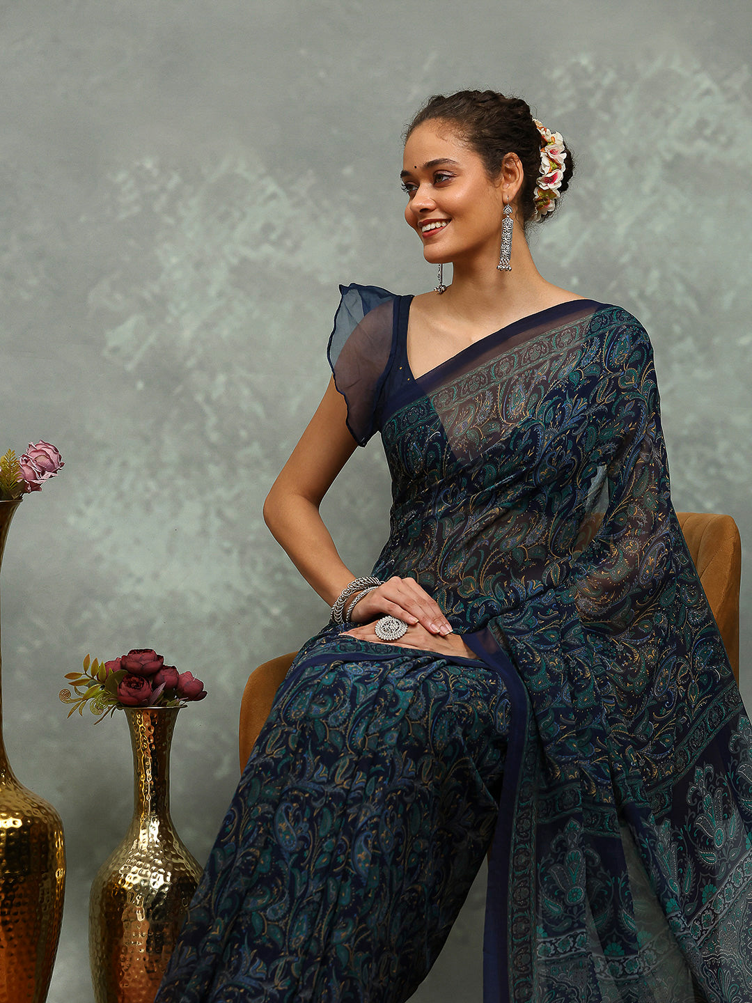 Floral Printed Georgette Saree