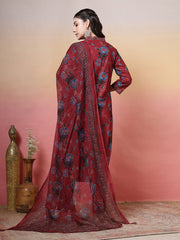Embroidered Cotton Kurta With Pant & Dupatta