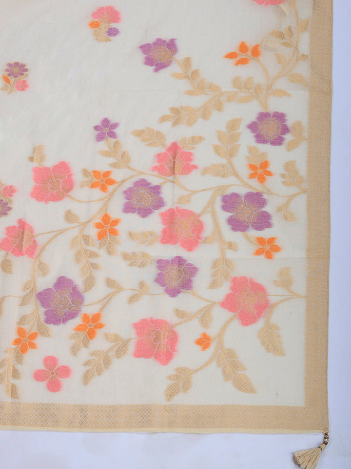 Embroidered Cotton Blend Suit Set With Dupatta