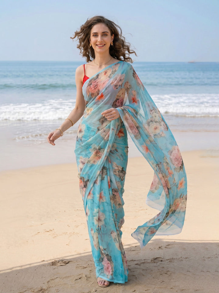 Digital Print Chiffon Saree