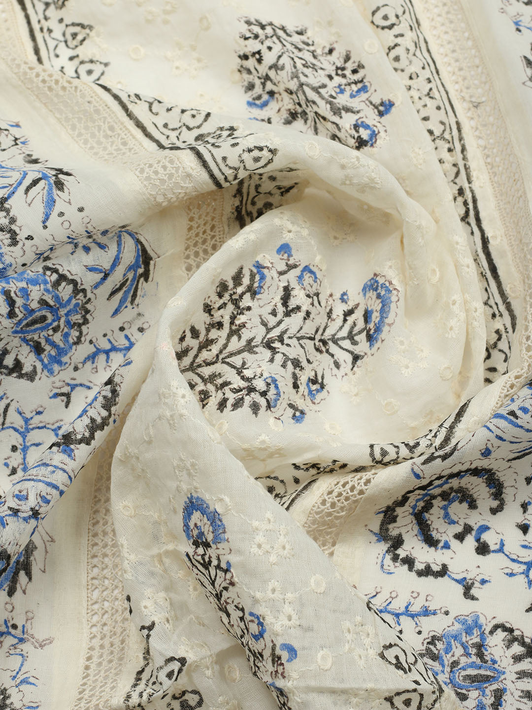 Printed Cotton Blend Unstitched Suit With Pant &amp; Dupatta
