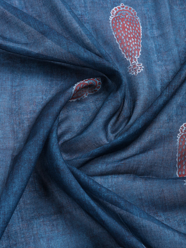 Printed Cotton Blend Unstitched Suit With Pant &amp; Dupatta