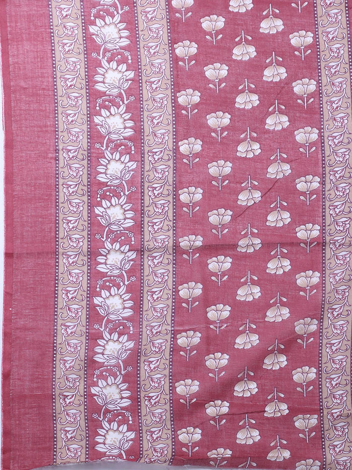 Printed Cotton Blend Unstitched Suit With Pant &amp; Dupatta