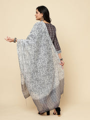 Floral Printed Cotton Kurta With Pants & Dupatta