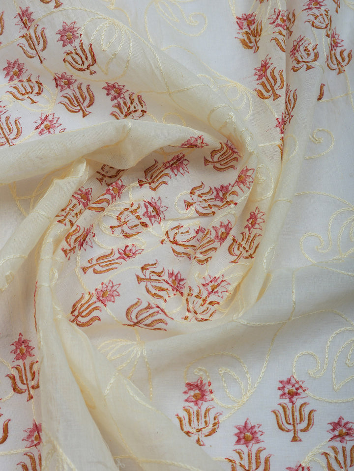 Printed Cotton Blend Unstitched Suit With Pant &amp; Dupatta