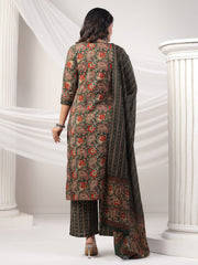 Printed Cotton Blend Kurta With Pants & Dupatta