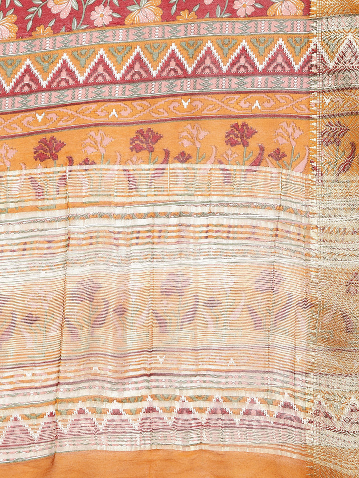Floral Zari Border Printed Art Silk Woven Saree