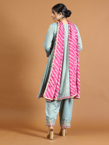 Embroidered Sequin Organza Silk Kurta With Palazzo And Dupatta