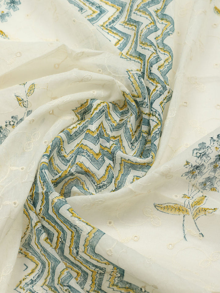 Printed Cotton Blend Unstitched Suit With Pant &amp; Dupatta