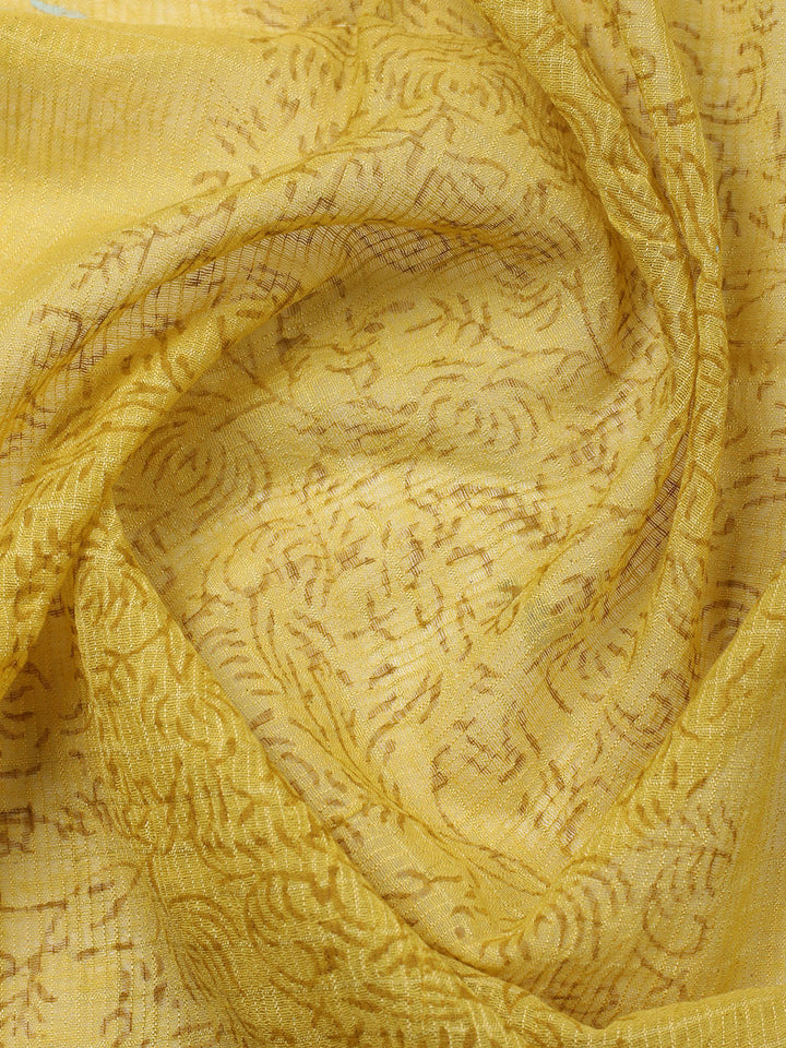 Printed Cotton Blend Unstitched Suit With Pant &amp; Dupatta