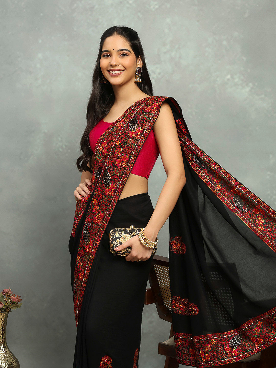 Thread Paisley Embroidered Art Silk Saree