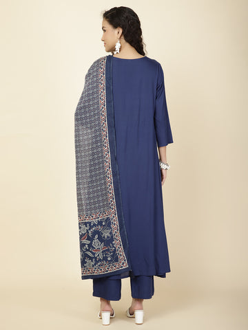 Plain Cotton Kurta With Pants & Dupatta