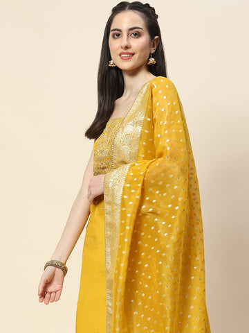 Woven Chanderi Unstitched Suit Piece With Dupatta