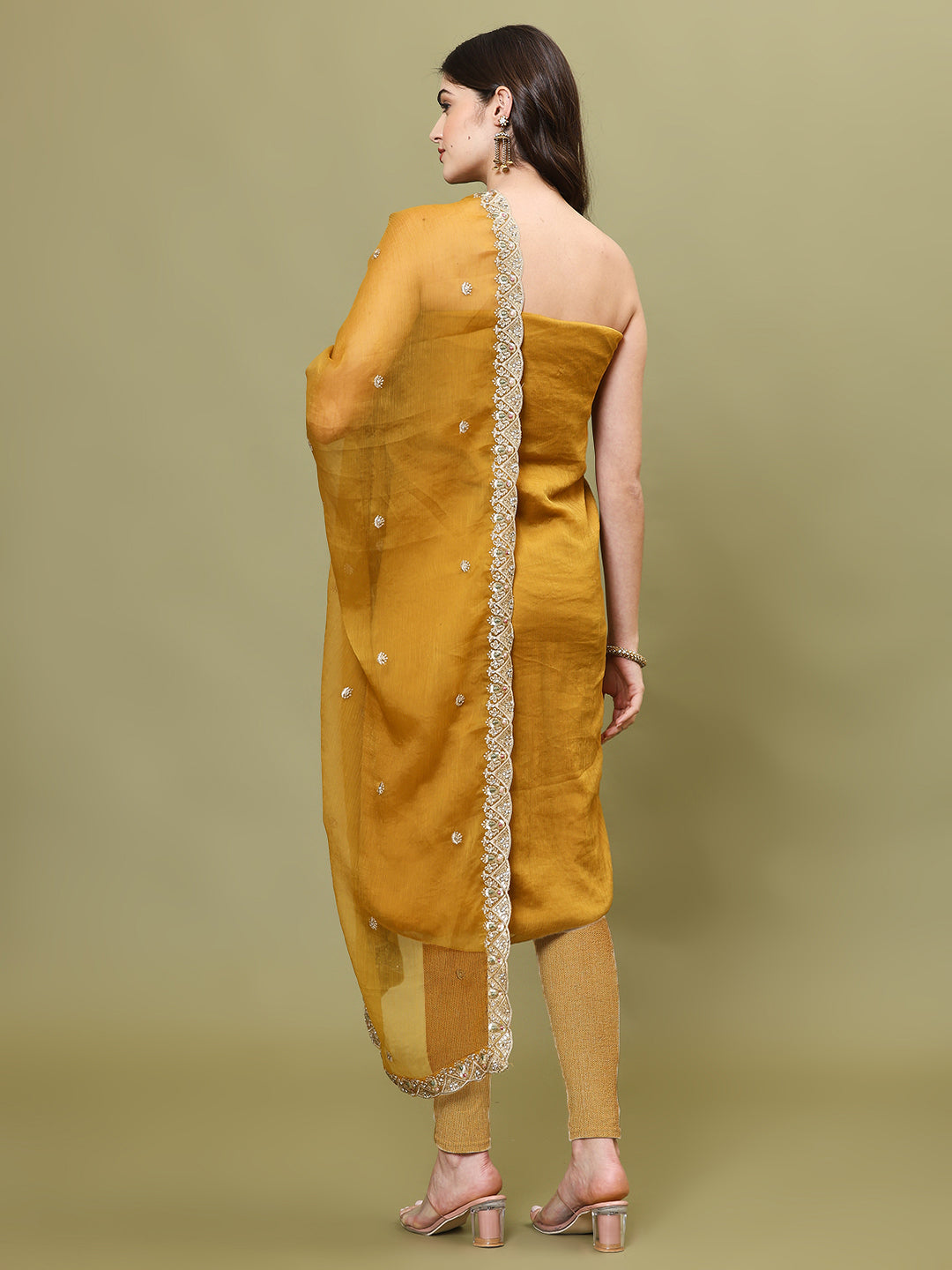 Sequins Work Chinon Unstitched Suit Piece With Dupatta