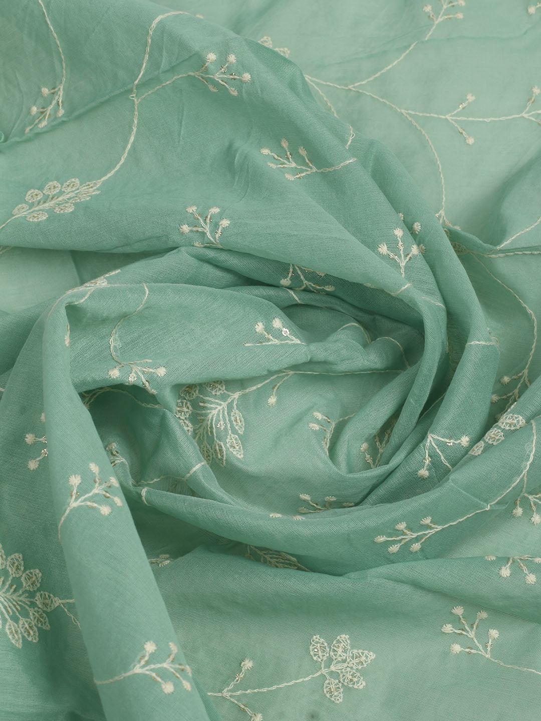 Embroidered Chanderi Unstitched Suit With Pant &amp; Dupatta
