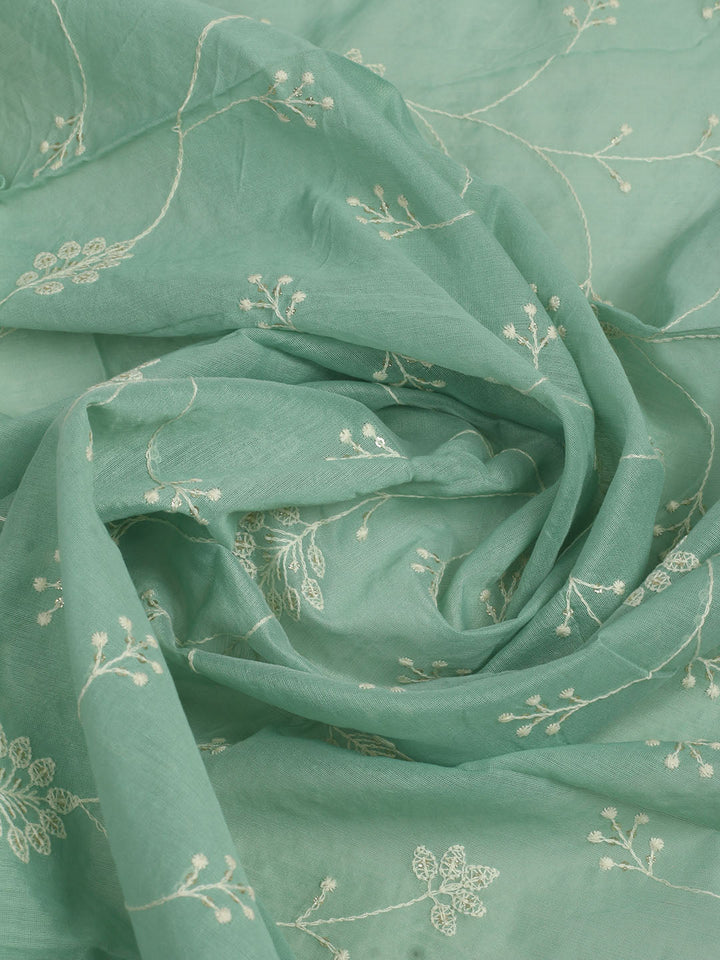 Embroidered Chanderi Unstitched Suit With Pant &amp; Dupatta