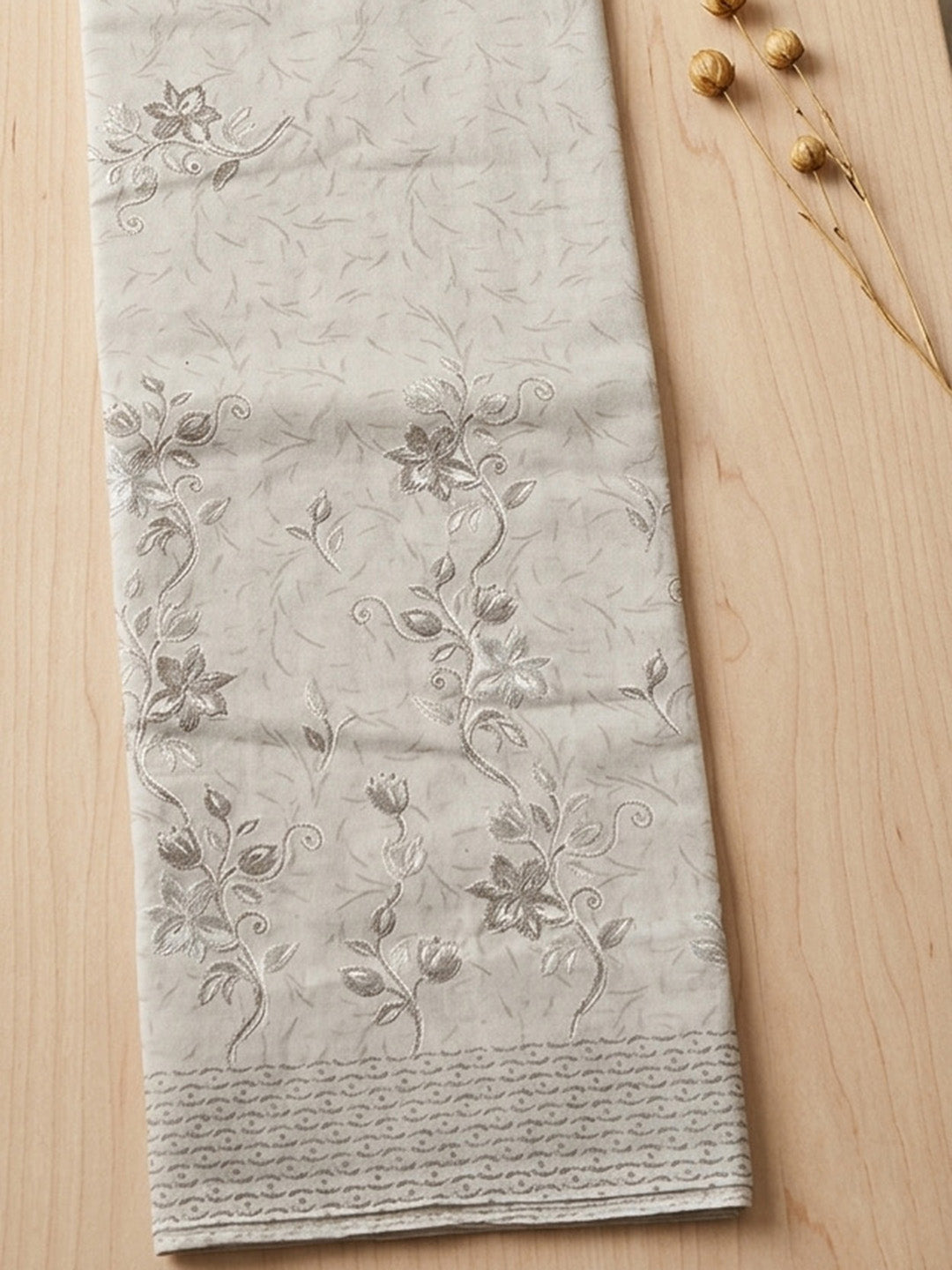 Embroidered Cotton Blend Unstitched Suit With Pant &amp; Dupatta