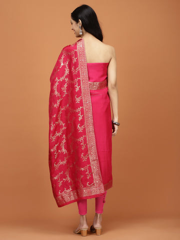 Woven Booti Chanderi Unstitched Suit Piece With Dupatta