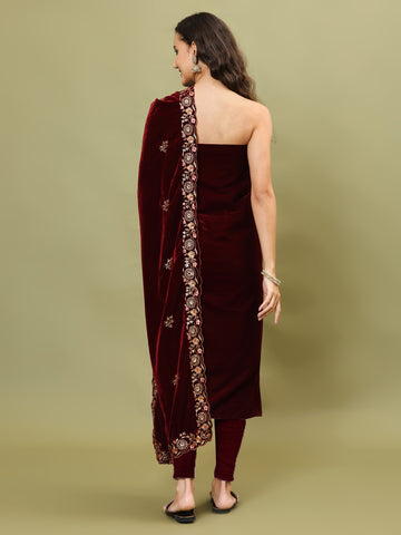 Neck Embroidered Velvet Unstitched Suit Piece With Dupatta