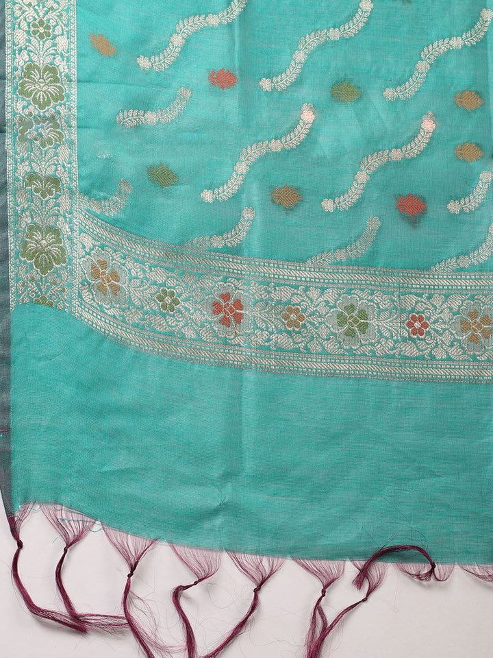 Banarasi Chanderi Unstitched Suit With Pant &amp; Dupatta
