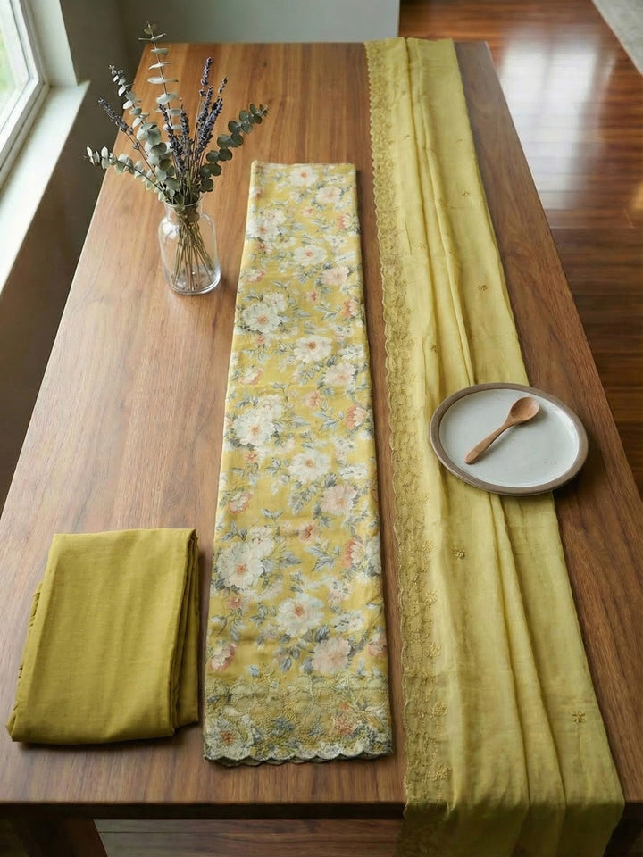 Embroidered, Cotton Blend Unstitched Suit With Pant &amp; Dupatta