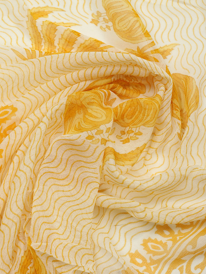 Printed Cotton Blend Unstitched Suit With Pant &amp; Dupatta