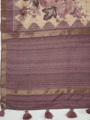Digital Printed Art Silk Lavender Beige Saree