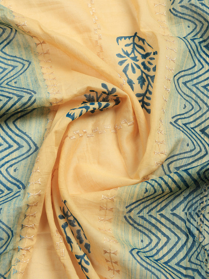 Embroidered Cotton Blend Unstitched Suit With Pant &amp; Dupatta