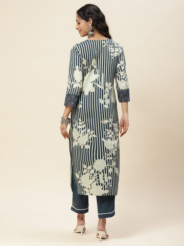 Printed Cotton Kurta With Pants Straight