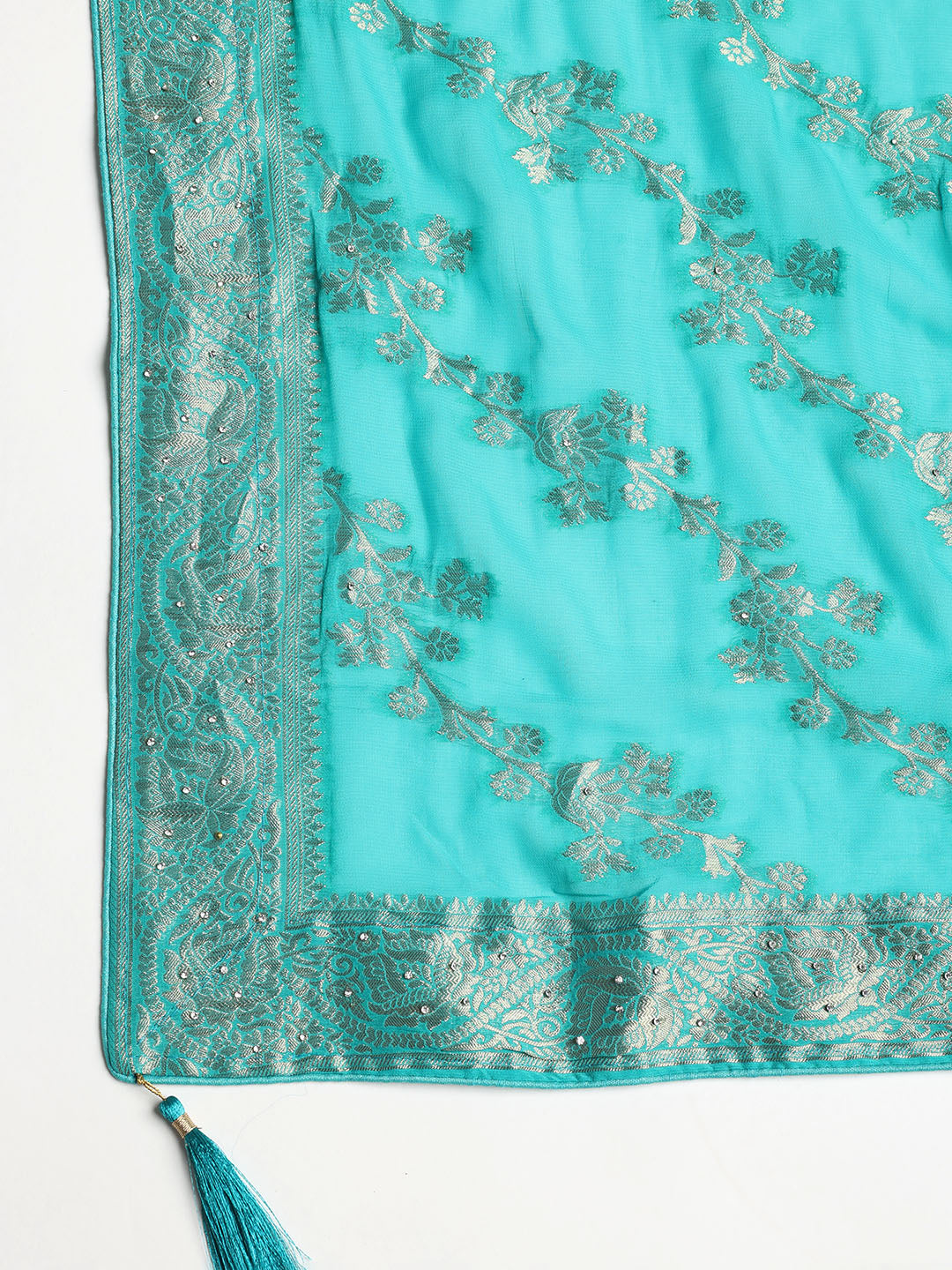 Neck Embroidered Georgette Unstitched Suit With Dupatta