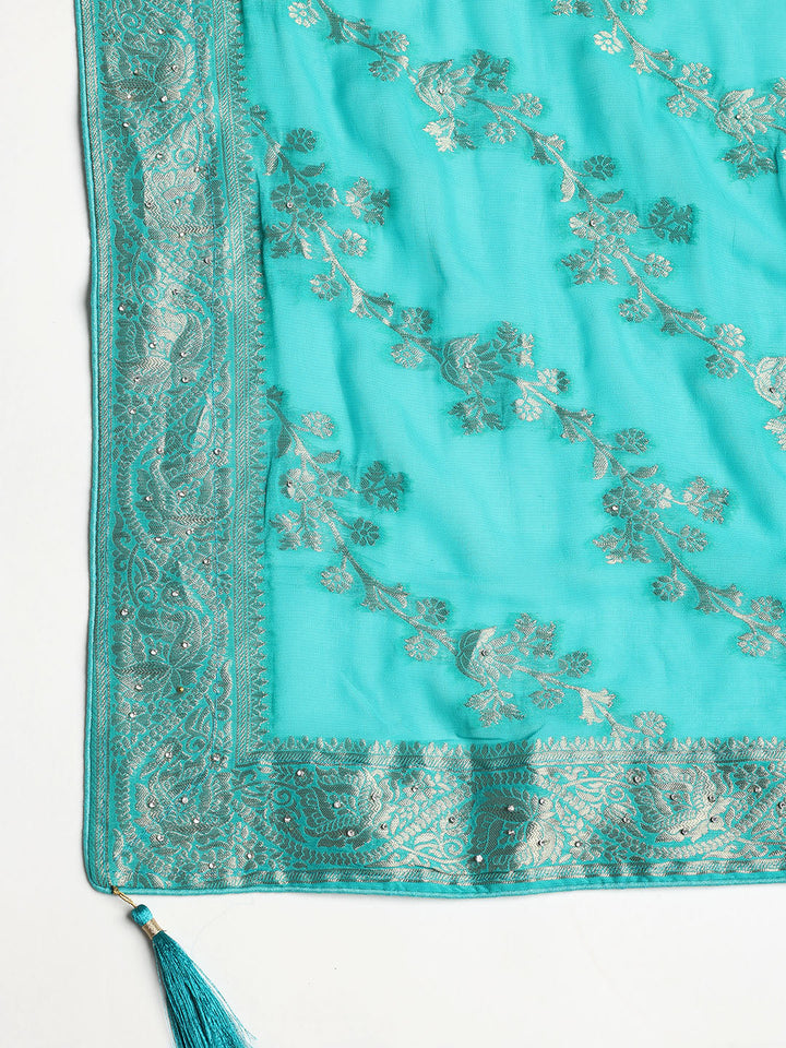 Neck Embroidered Georgette Unstitched Suit With Dupatta