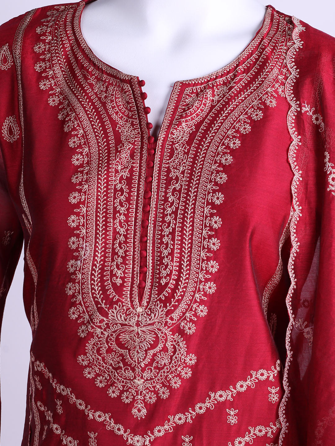 Embroidered Chanderi Kurta With Pant & Dupatta