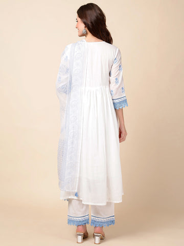 Printed Cotton Anarkali Kurta With Pants & Dupatta