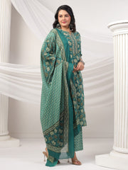 Printed Cotton Blend Kurta With Pants & Dupatta