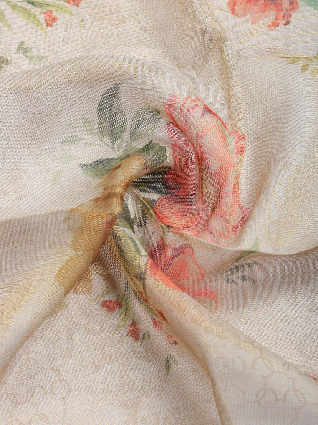 Printed Linen Blend Unstitched Suit With Pant &amp; Dupatta