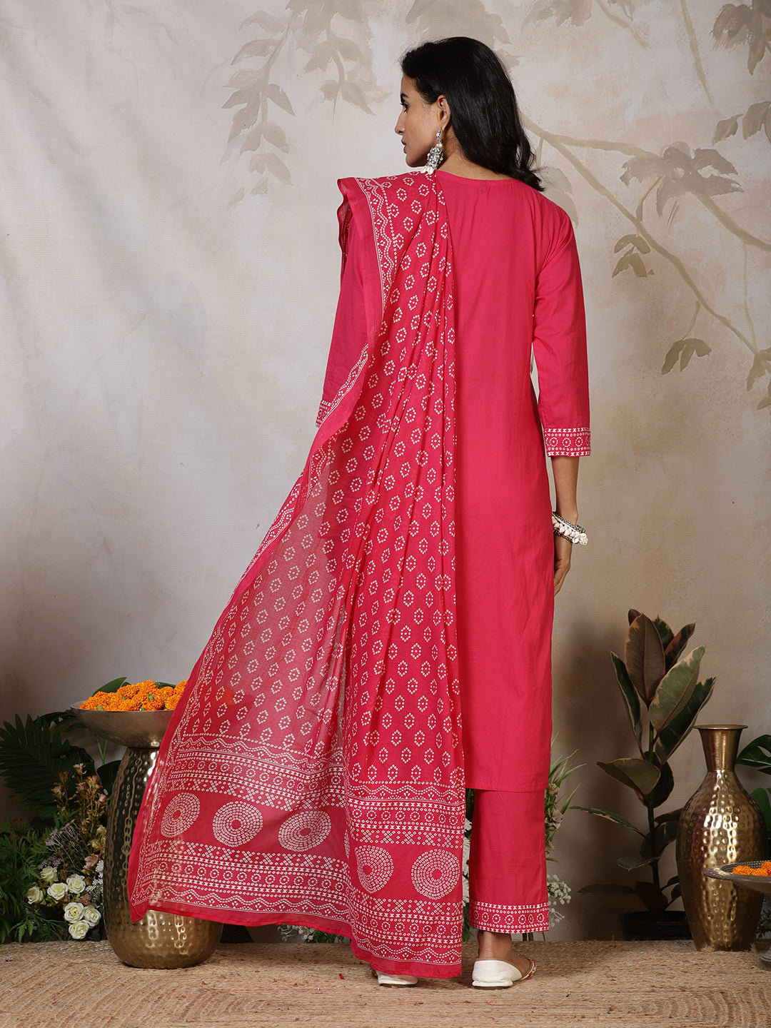 Printed Cotton Blend Kurta With Pants & Dupatta