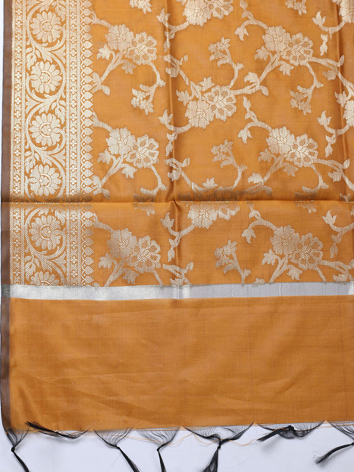 Banarasi Chanderi Unstitched Suit With Pant &amp; Dupatta