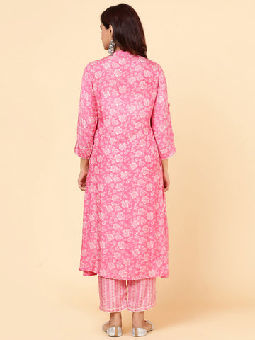 Floral Printed A-Line Cotton Kurta With Pants