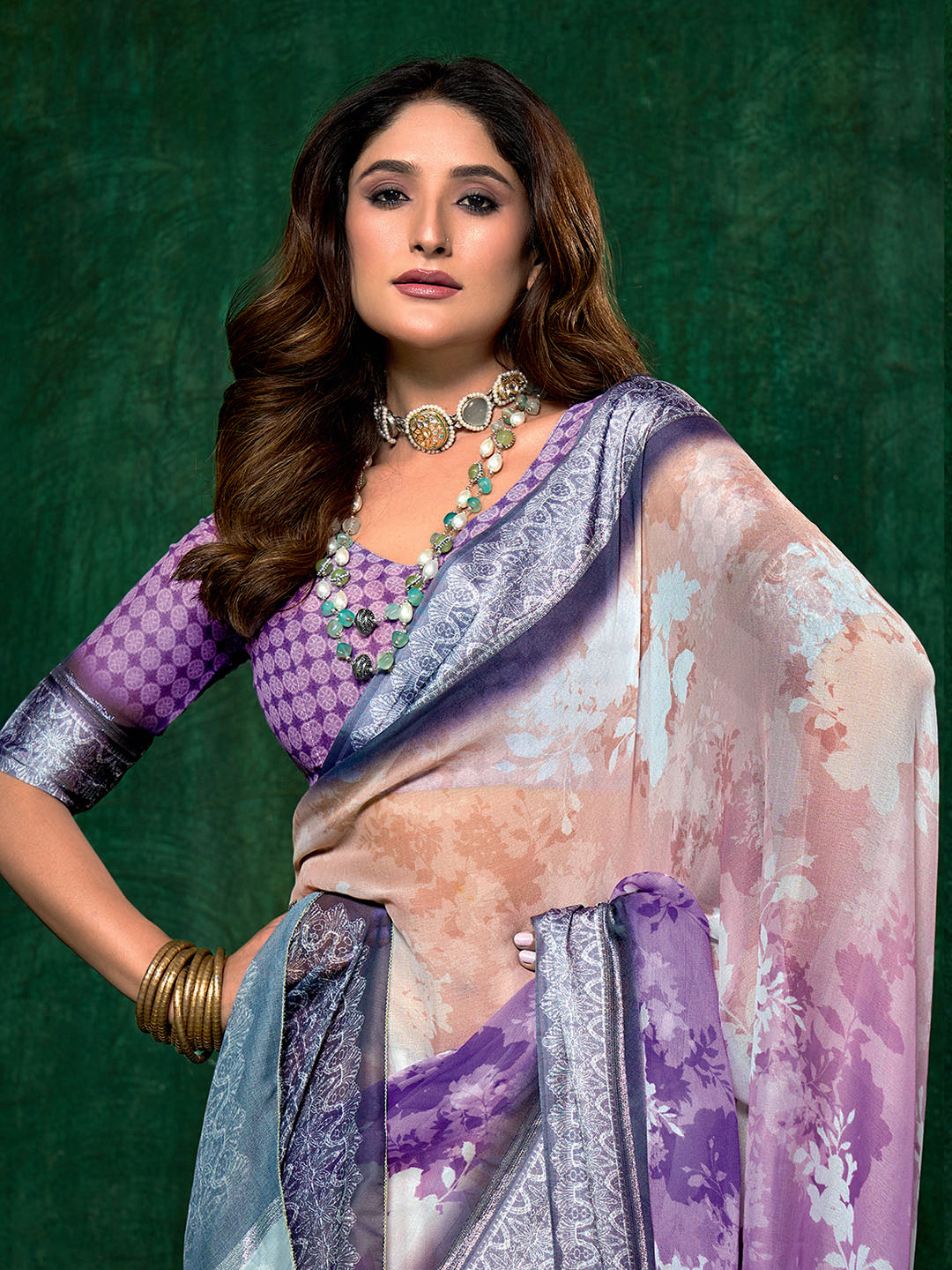 Ombre Floral Printed Georgette Saree