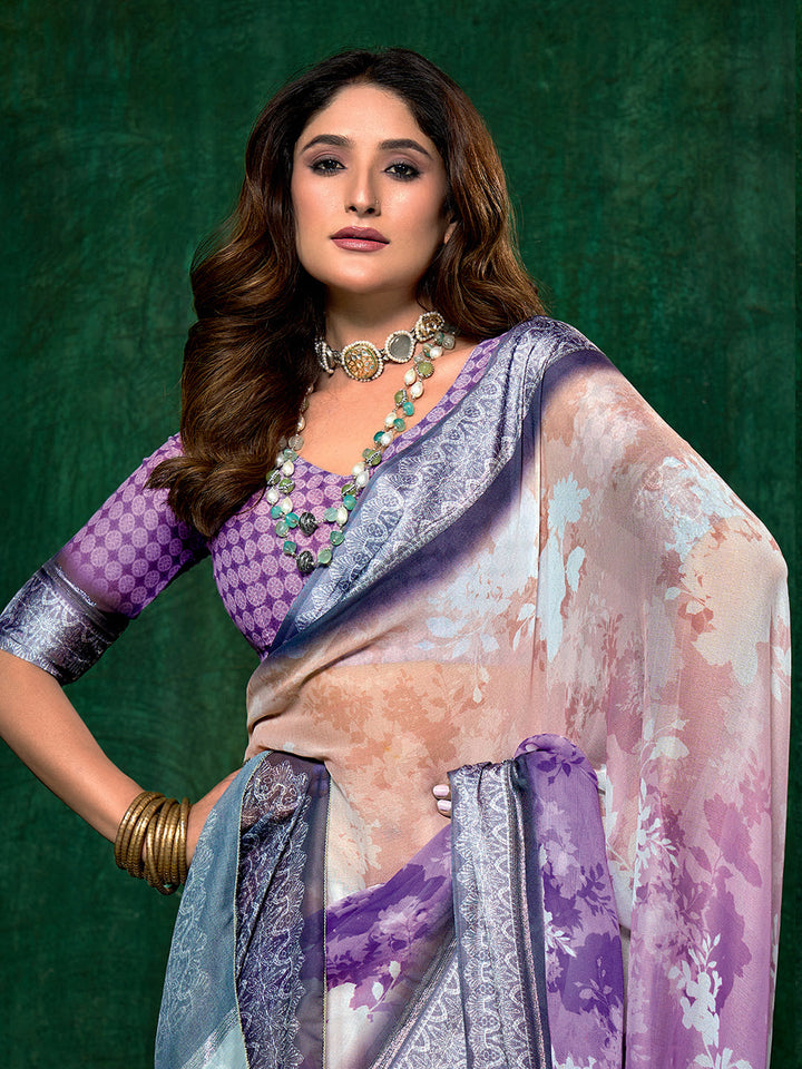 Ombre Floral Printed Georgette Saree